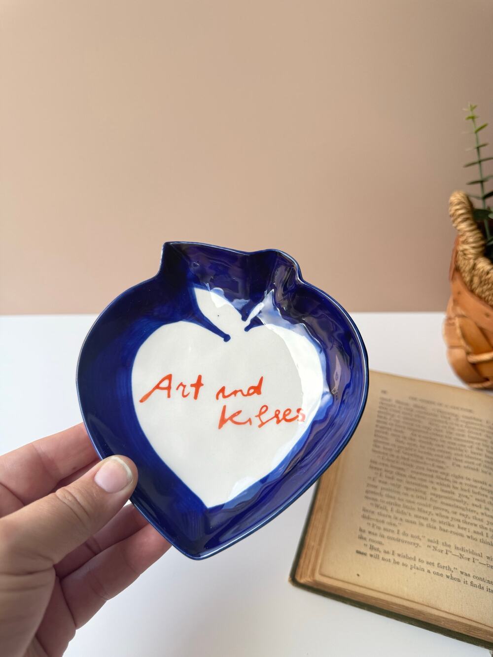 Anthropologie Hotel Magique Art and Kisses Trinket Dish Heart Blue Apple
